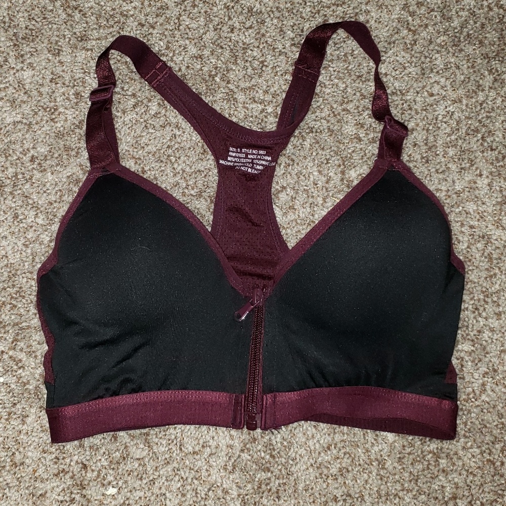 Workout Padded Sports Bra Front Zip-up Black